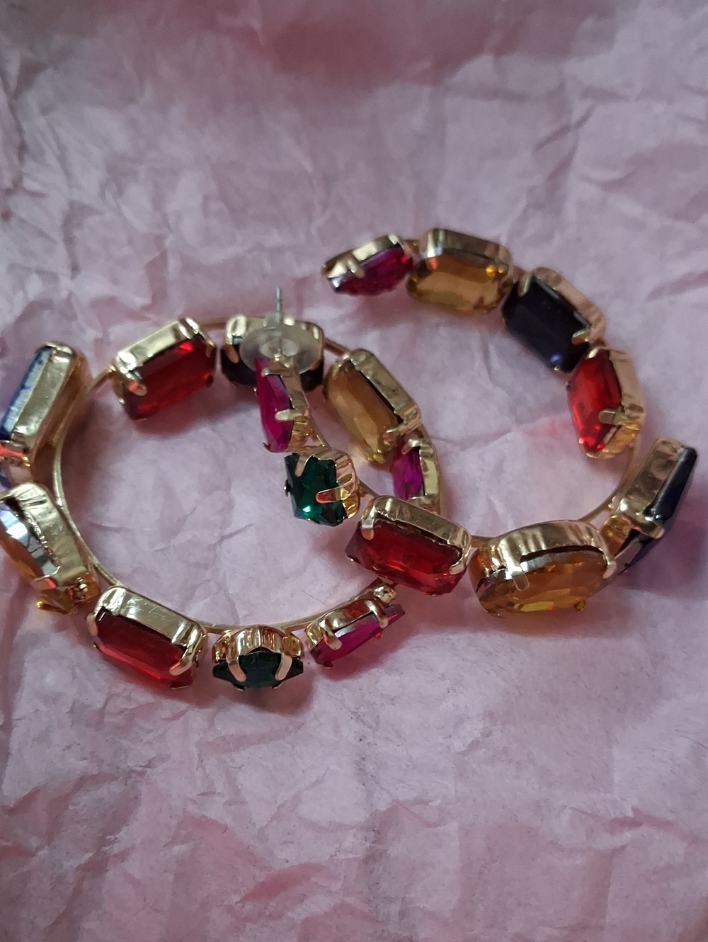 Gold Hoop Earrings with Multicolor Gemstones